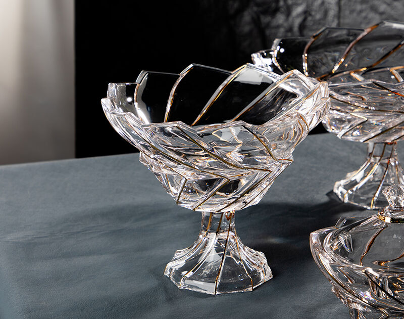 10 Inch Glass Food Bowl Gold Rim Top Table Decor Fruit Serving Bowls with Stem