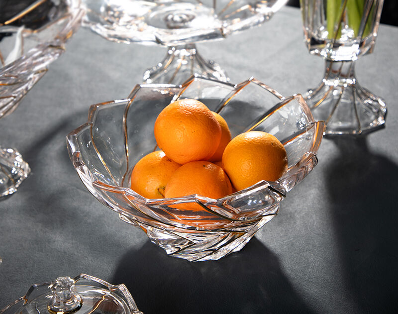 10 Inch Glass Food Bowl Gold Rim Top Table Decor Fruit Serving Bowls with Stem