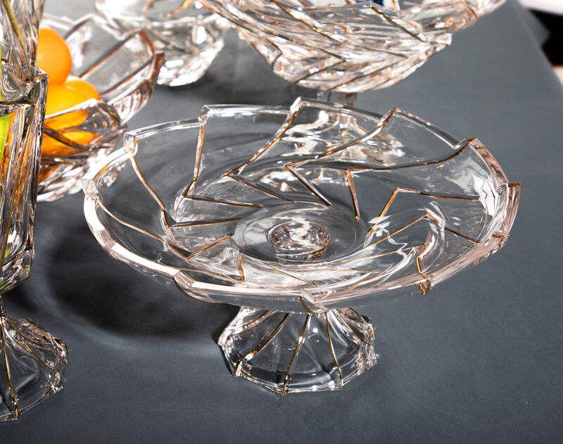 10 Inch Glass Food Bowl Gold Rim Top Table Decor Fruit Serving Bowls with Stem