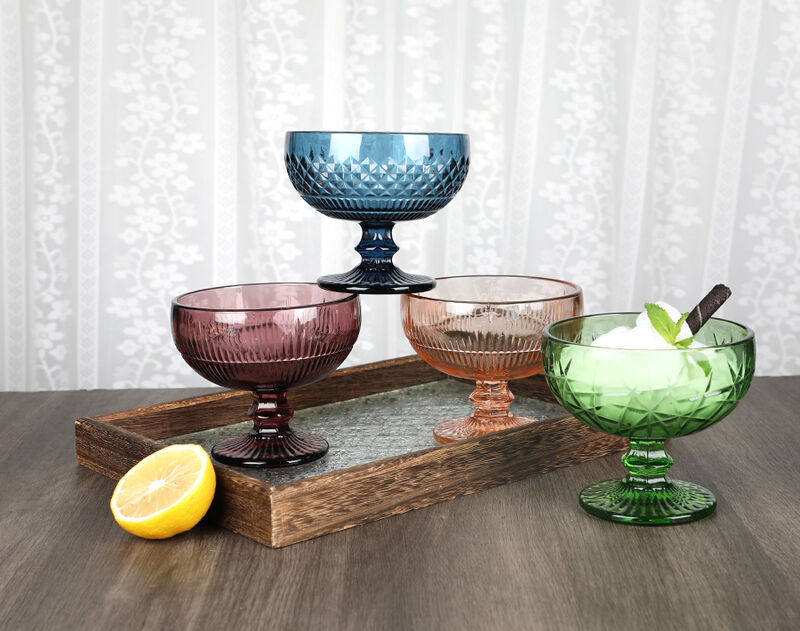 New design solid purple color footed glass ice cream bowl MOQ 3000pcs for Wholesale