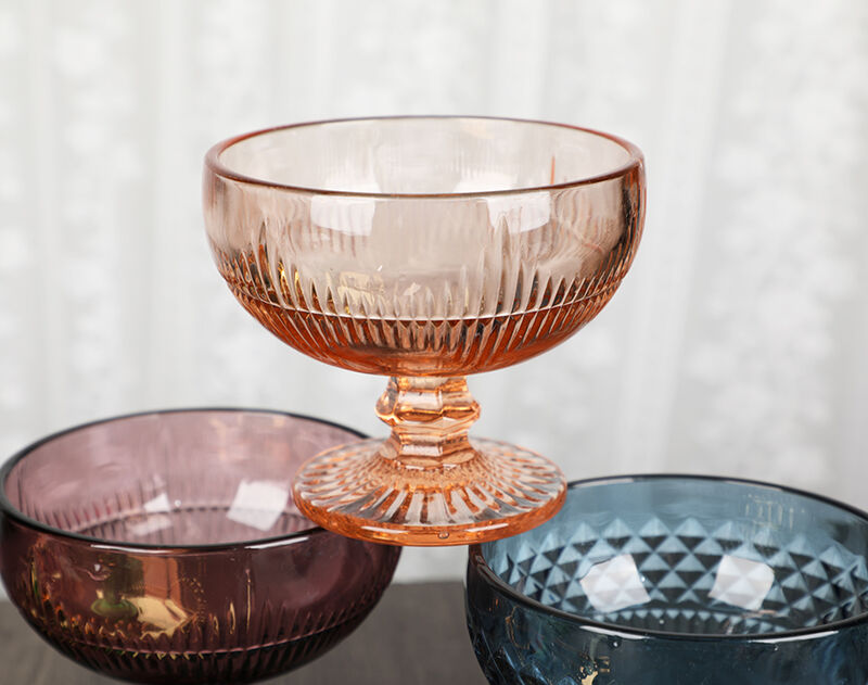 New design solid purple color footed glass ice cream bowl MOQ 3000pcs for Wholesale