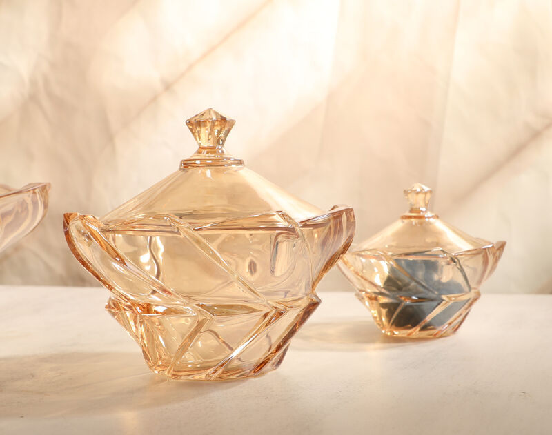 Glass Fruit Bowl & Plate Series with Amber Ion Plating Exclusive Mould