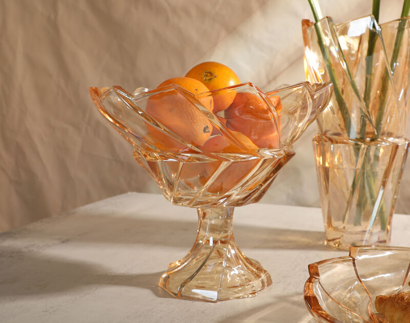 Glass Fruit Bowl & Plate Series with Amber Ion Plating Exclusive Mould