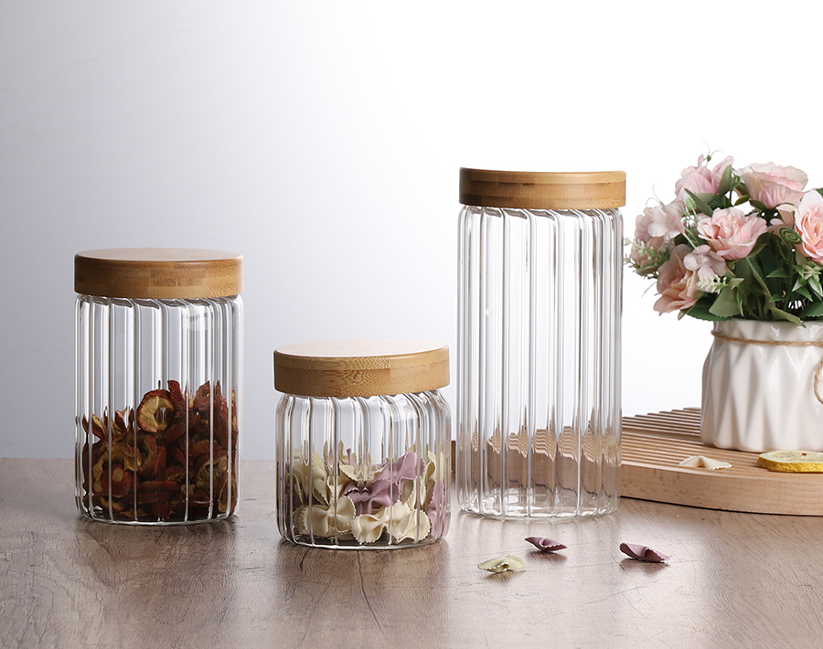 600ML Striped Line Storage Glass Containers Kitchen Jars for Nuts Beans Candies