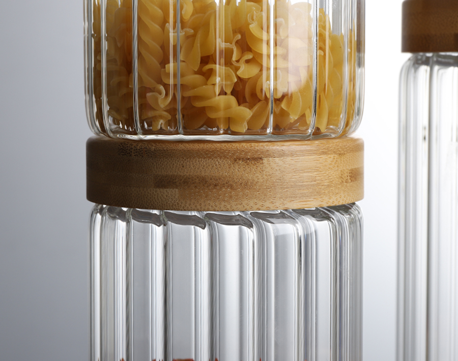 600ML Striped Line Storage Glass Containers Kitchen Jars for Nuts Beans Candies