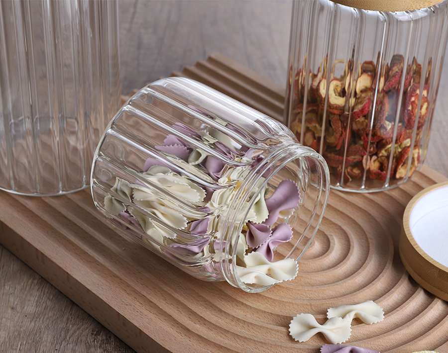600ML Striped Line Storage Glass Containers Kitchen Jars for Nuts Beans Candies
