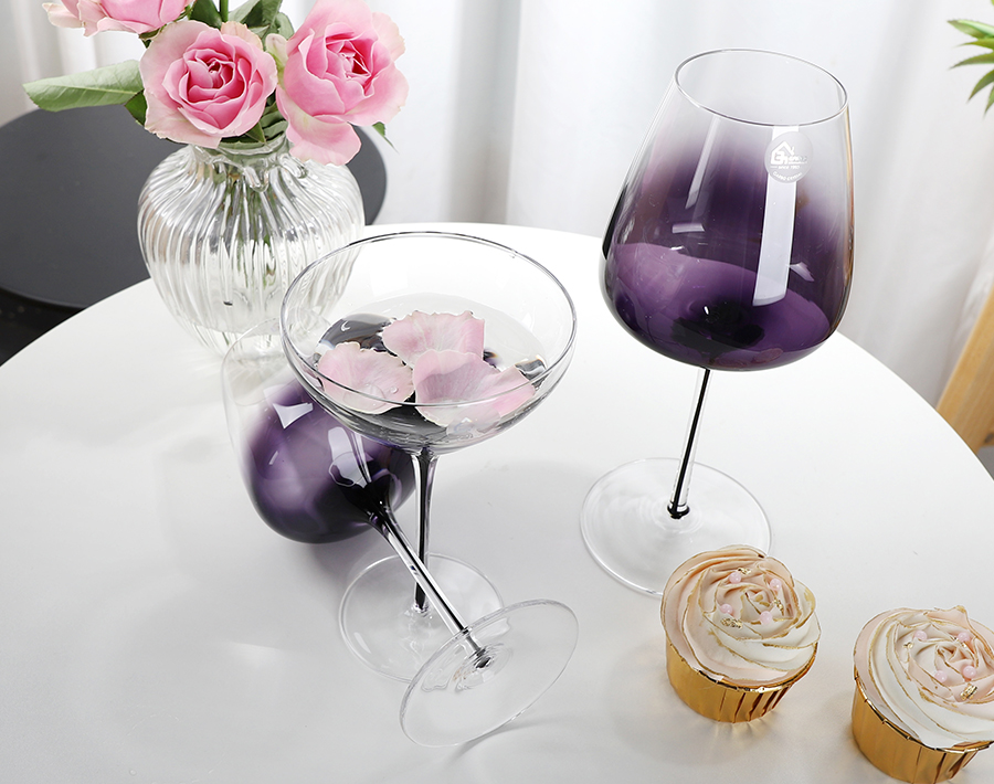 500ML hand-blown wine glass steamware with solid color