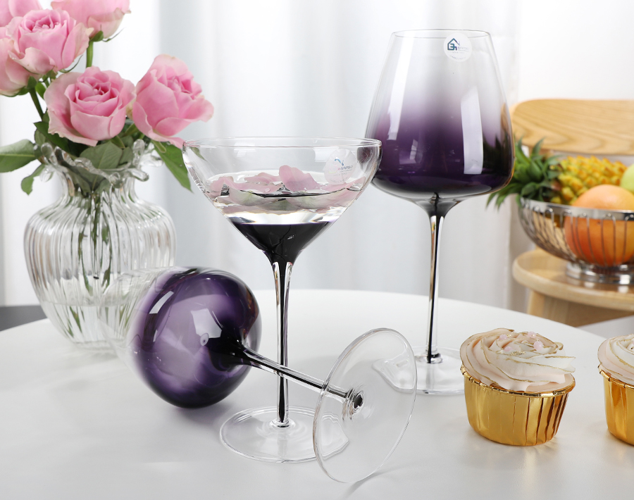 500ML hand-blown wine glass steamware with solid color