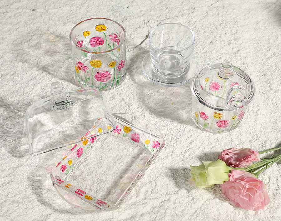 New Release Glass candy jar Butter Dish with lid colored glass plate bulk order