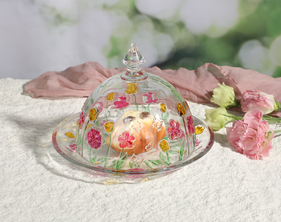 New Release Glass candy jar Butter Dish with lid colored glass plate bulk order