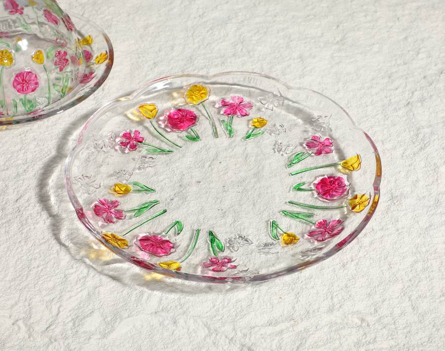 New Release Glass candy jar Butter Dish with lid colored glass plate bulk order