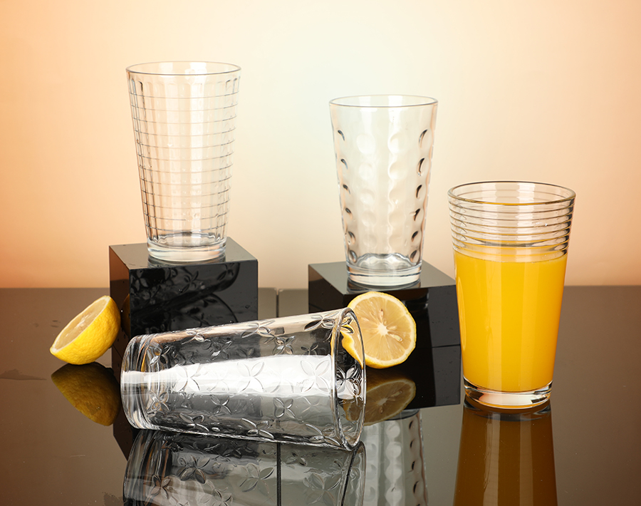 V shaped  Wholesale Glass tumbler water beverage glass cup engraved pattern