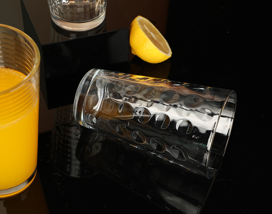 V shaped  Wholesale Glass tumbler water beverage glass cup engraved pattern