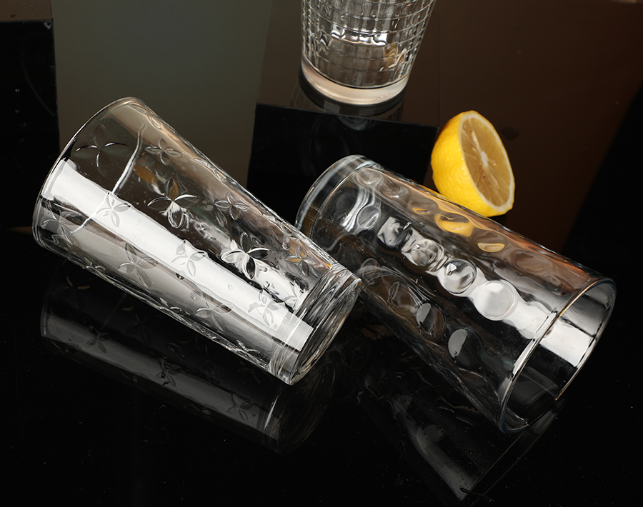 V shaped  Wholesale Glass tumbler water beverage glass cup engraved pattern