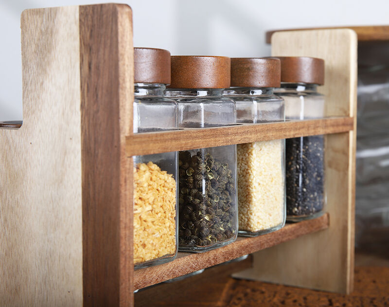 9psc Set Transparent Glass Storge Jar with Wooden Rack Factory
