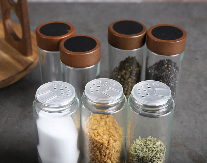 Europe Hot 17 pieces Set Transparent 120ml  Glass Storage Jar Bottle 16 pieces  with  1 Wooden Stand Factory wholesale 
