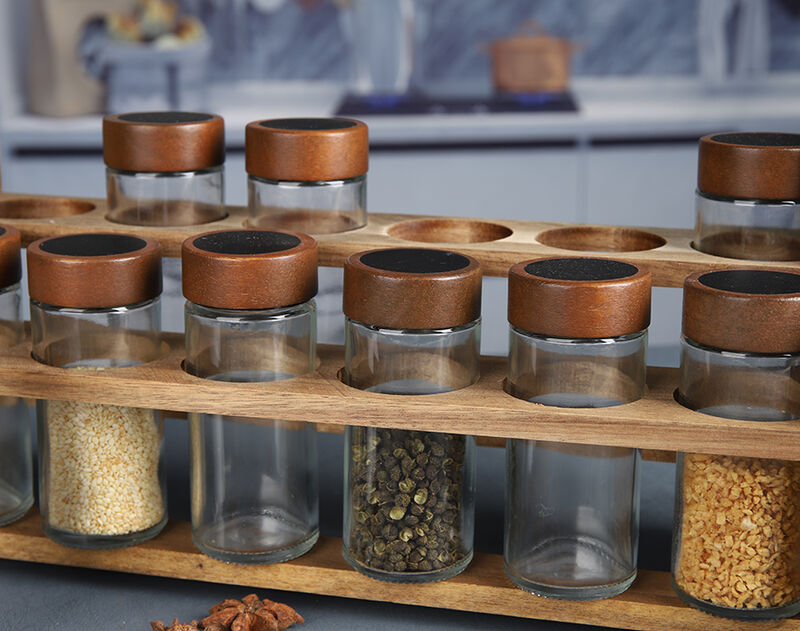 Glass Jar Sets Wooden Lids 120ml for Storage Food Nuts 