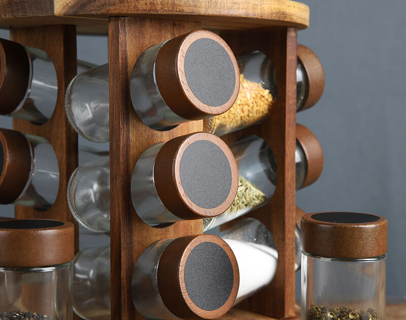 13pcs new glass condiment jar set with wooden shelf vintage jar set