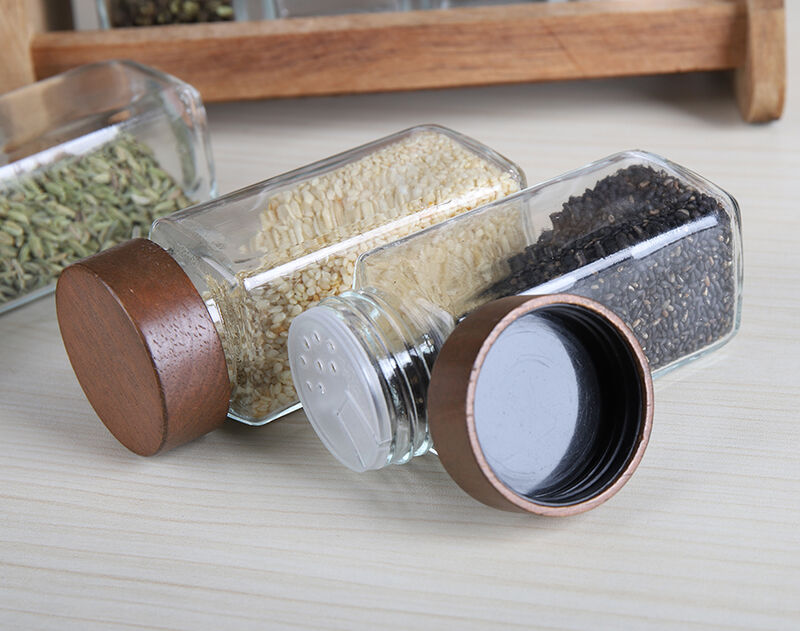 130ML set of 9pcs Square Glass Seasoning Bottles in color box 