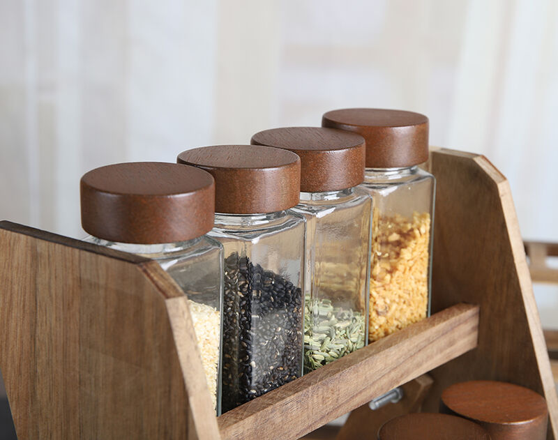 130ML set of 9pcs Square Glass Seasoning Bottles in color box 