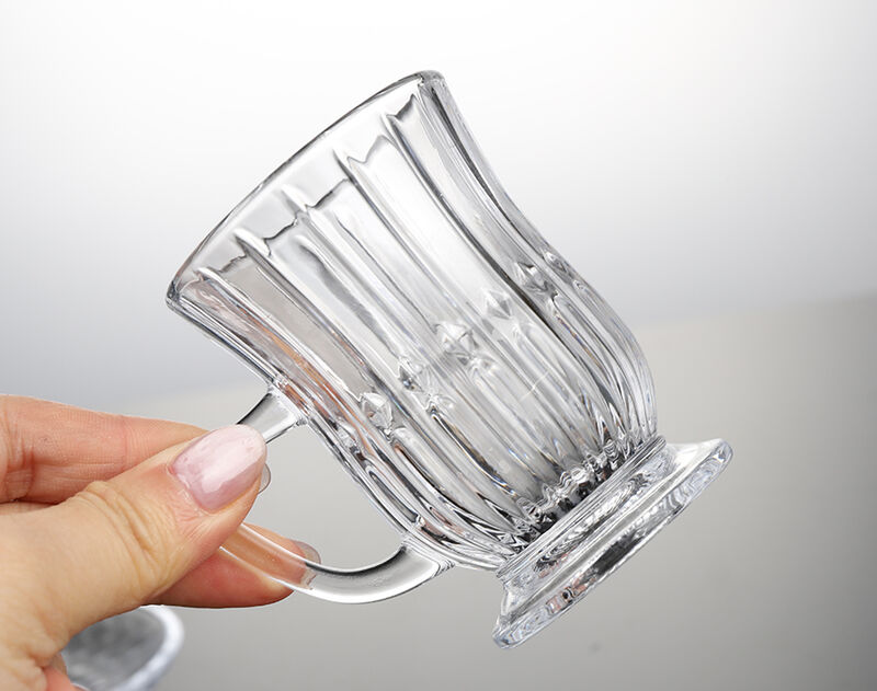 New engraved design glass tea mug with saucer factory wholesale