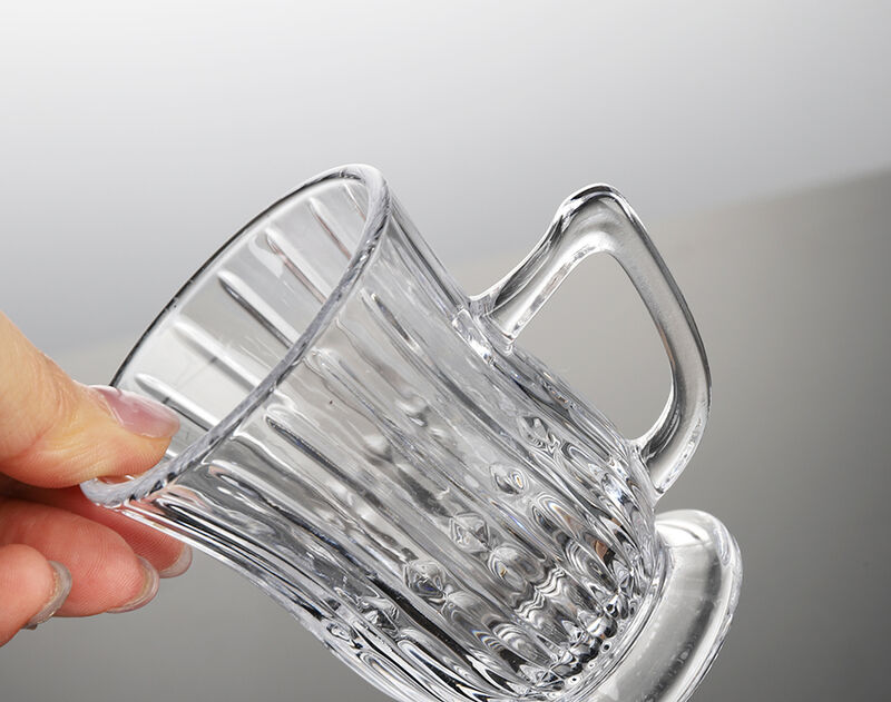 New engraved design glass tea mug with saucer factory wholesale
