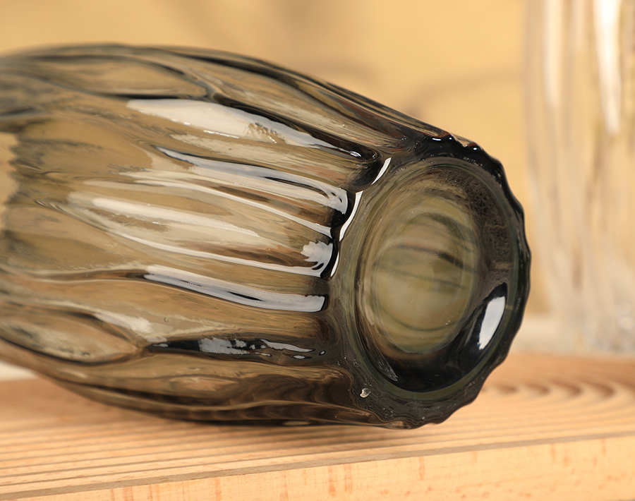 Irregular Deep Engraved Glassware Striped Line Glass Vase 