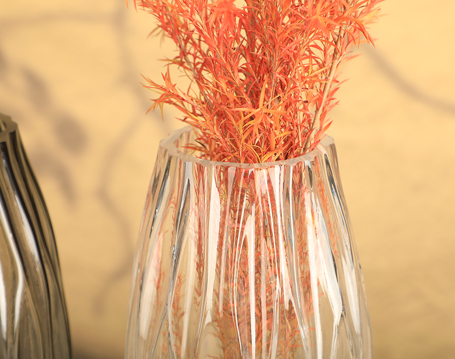 Irregular Deep Engraved Glassware Striped Line Glass Vase 