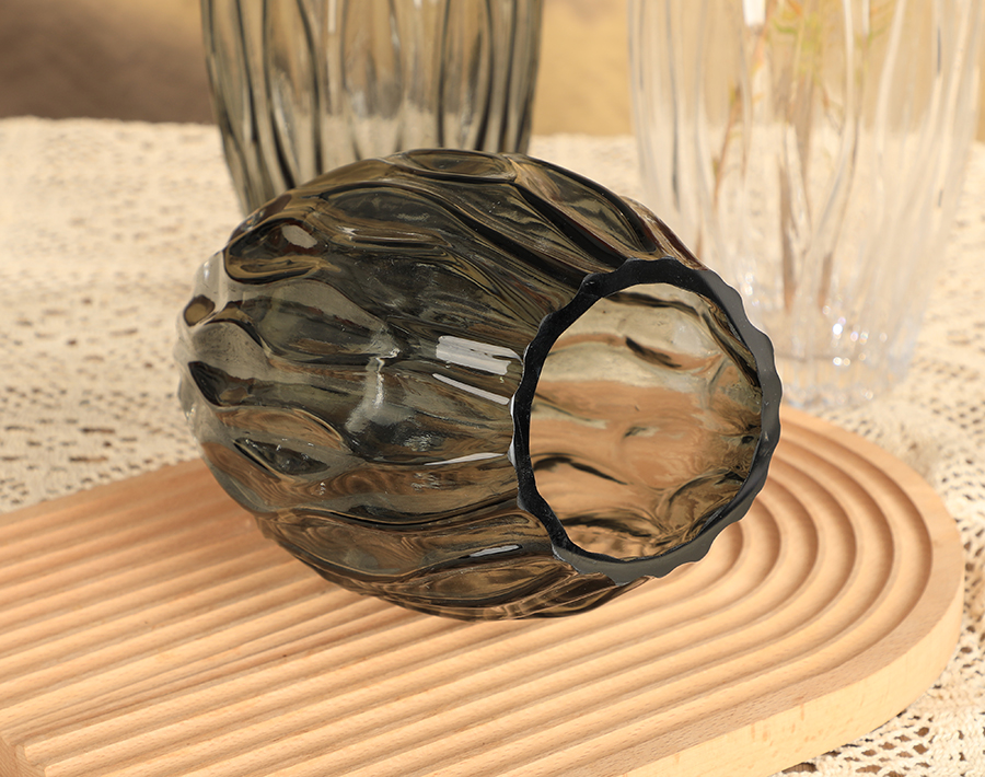 Irregular Deep Engraved Glassware Striped Line Glass Vase 