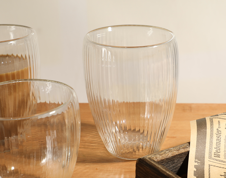 H Line Design Double Wall Glass Cup with Handle Insulated Coffee Mug