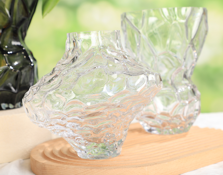 Handmade Valley Design Engraved Glass Vase Grey 20cm Height Home Collection Bulk Glass Flower Vase