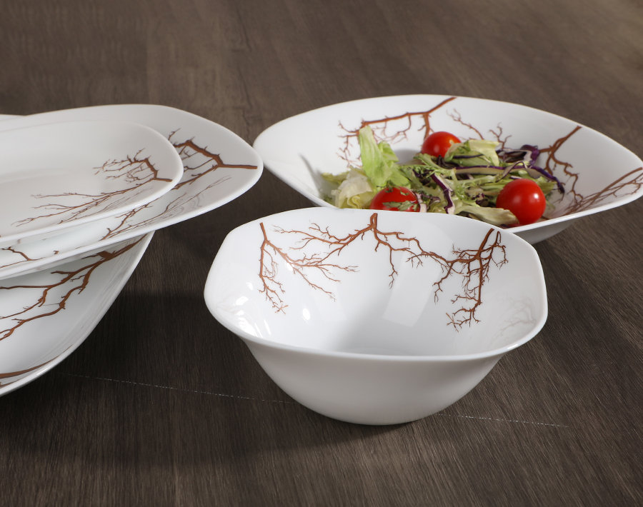 Factory 25PCS Set Opal Glass Tableware with Tree Pattern