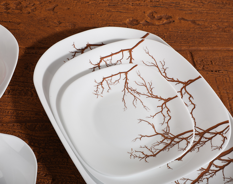 Factory 25PCS Set Opal Glass Tableware with Tree Pattern