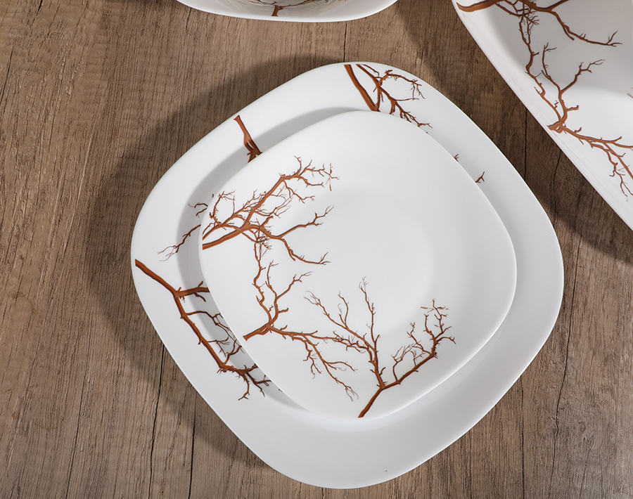 Factory 25PCS Set Opal Glass Tableware with Tree Pattern