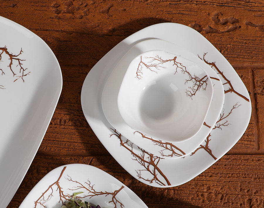 Factory 25PCS Set Opal Glass Tableware with Tree Pattern