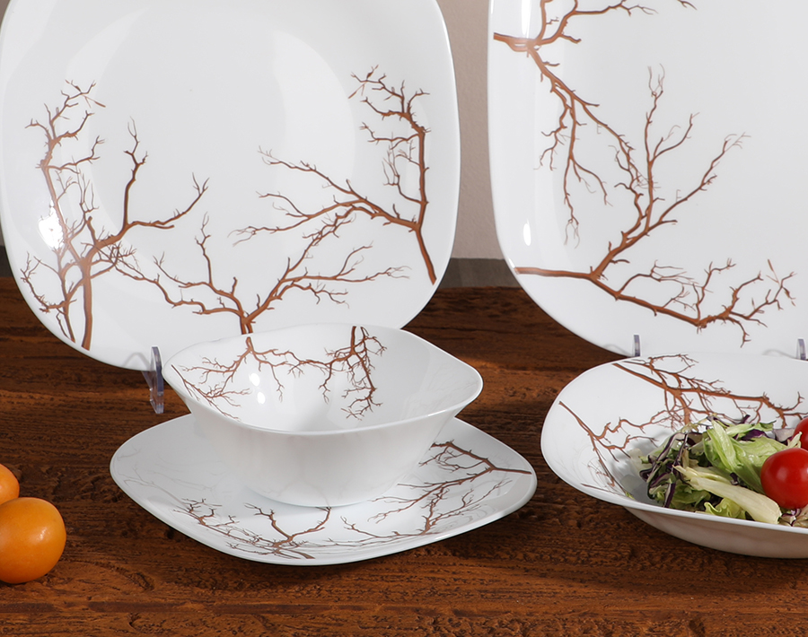 Factory 25PCS Set Opal Glass Tableware with Tree Pattern
