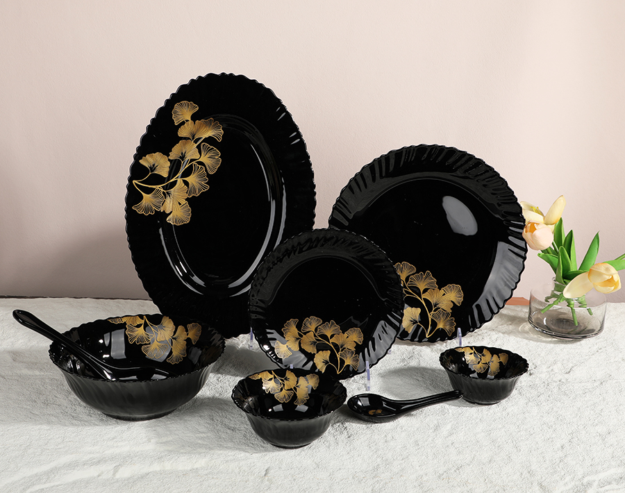 33 PCS Black Opal Glass Dinner set OEM printing decoration