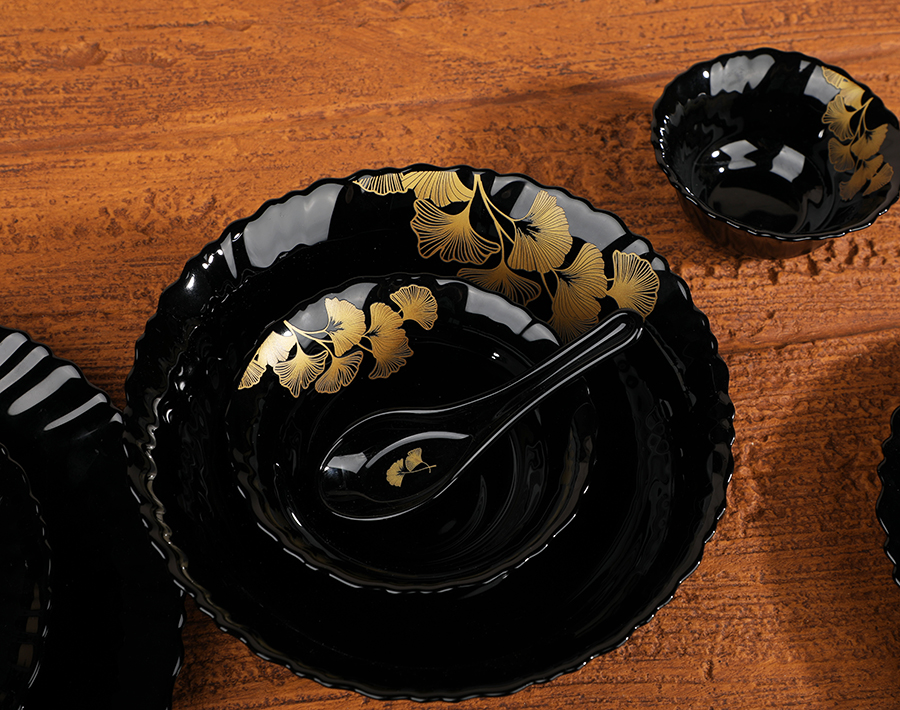 33 PCS Black Opal Glass Dinner set OEM printing decoration