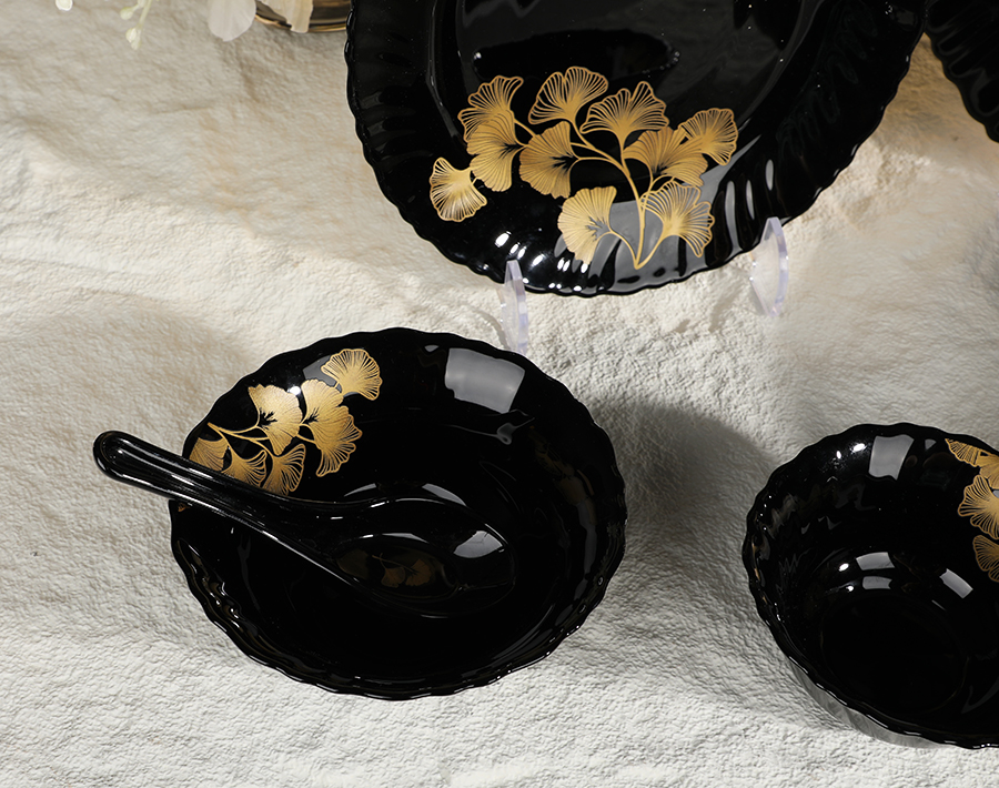 33 PCS Black Opal Glass Dinner set OEM printing decoration