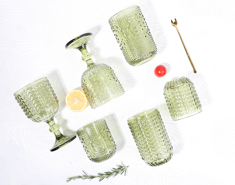 6pcs green solid color glass drinking set tumbler goblet factory wholesale price