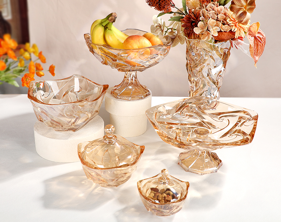 Lucky Cloud Fruit Bowls Glass Plates Amber Clear Ion Plating Glassware wholesale