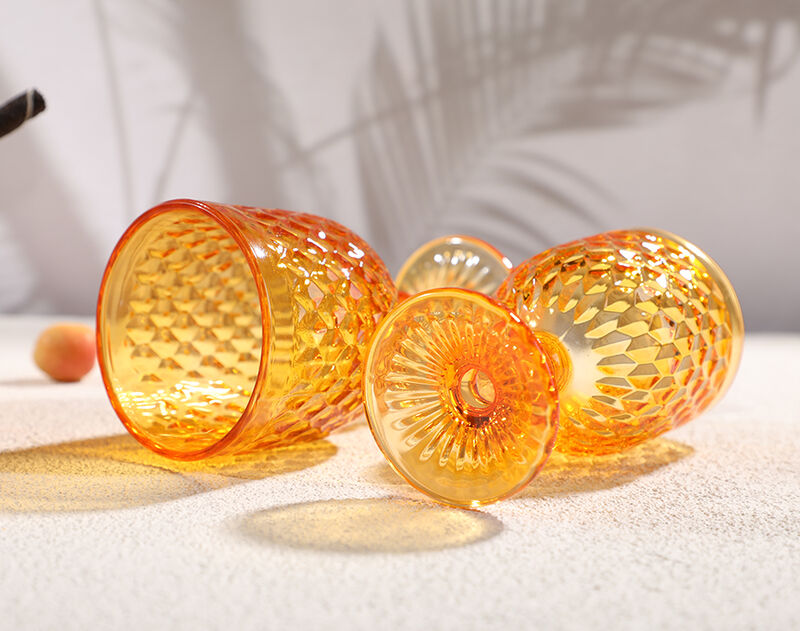 Hexagon Engraved Pattern Glass Goblets Orange Glassware Sets for Ice Wine Water