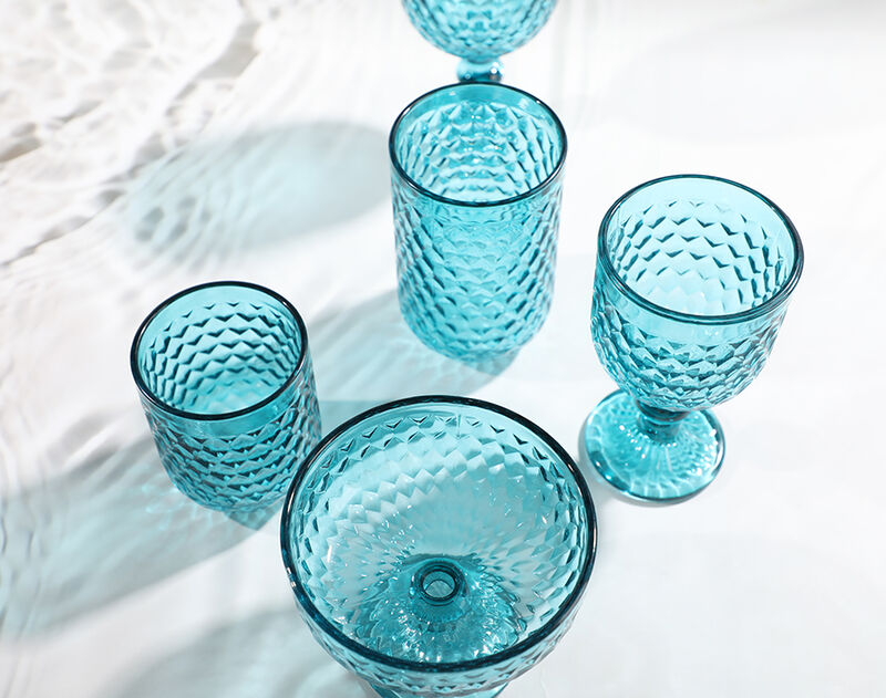 Sky blue solid color honeycomb design glass water tumbler goblet glassware