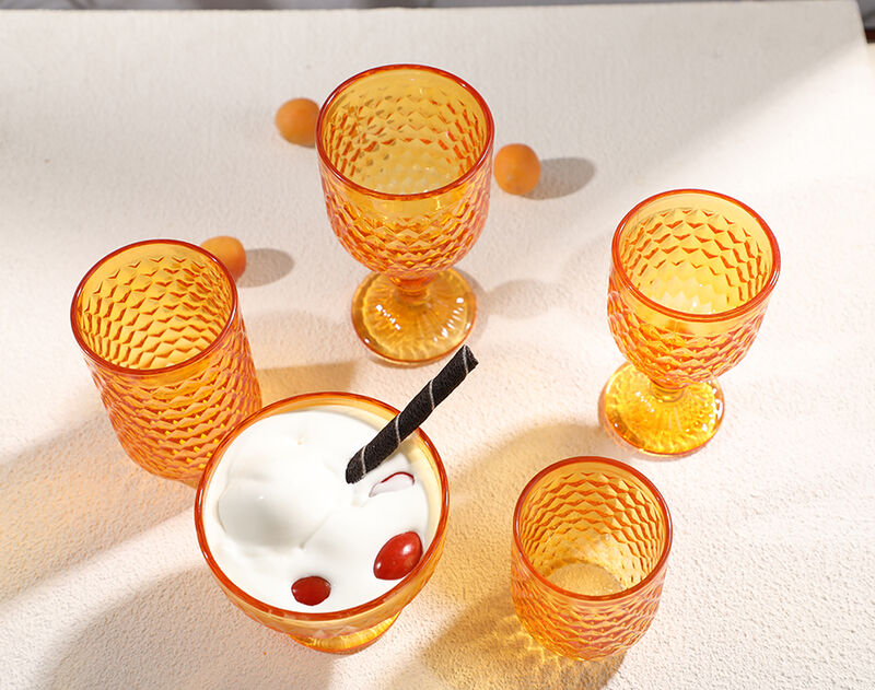 Wholesale Amber Ice Cream Glass Cup 300ml Engraved  Glass Bowl 