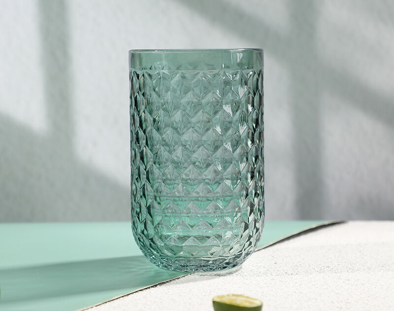 Green solid color honey comb engraved design glassware cup goblet