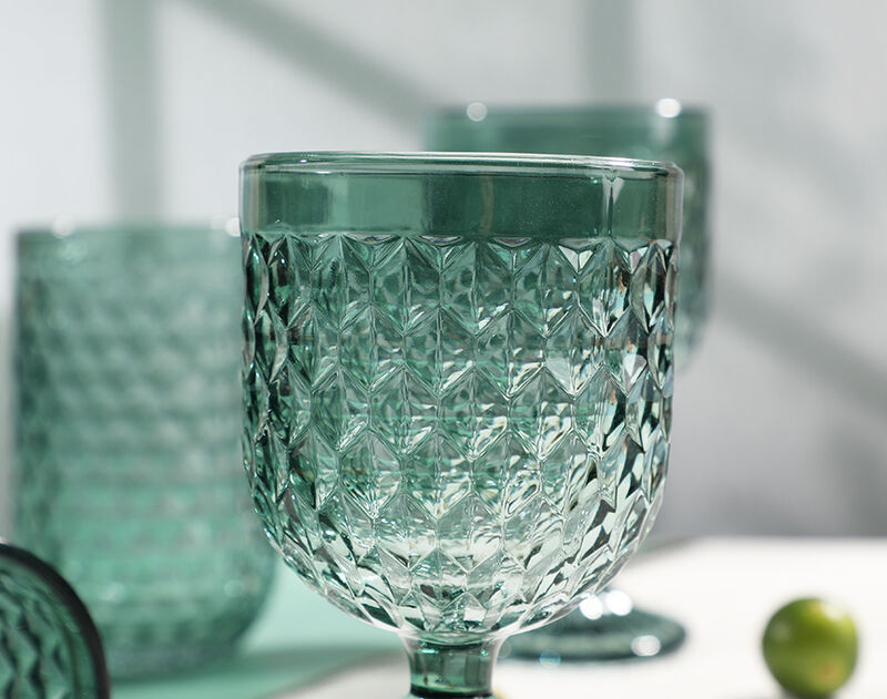 Green solid color honey comb engraved design glassware cup goblet
