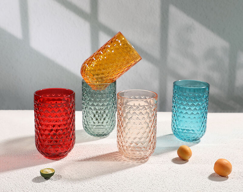 Classic Style Engraved Glass Cup with Spray Color Water Tumbler