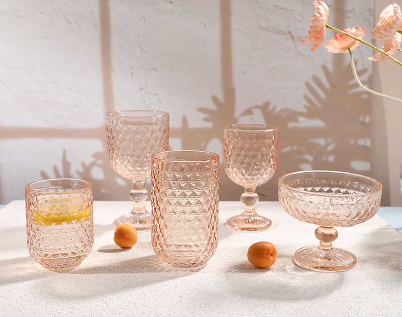 Factory price 5pcs glass drinking set with spray pink color stemware cup