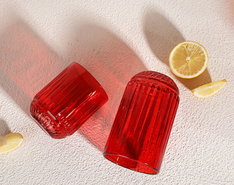 Red Color Glassware Sets Wedding Glass Cups Pretty Engraved Pattern Goblets