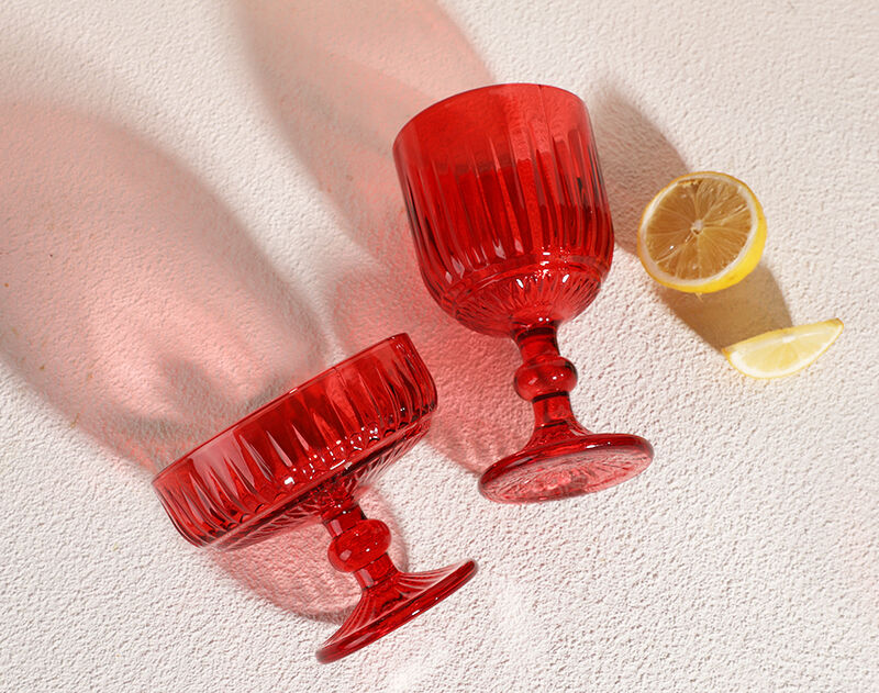 9oz Engraved Glass Cup Gin Tonic Wine Cocktail Glasses Red colored Glass Goblet ​for Wholesale 
